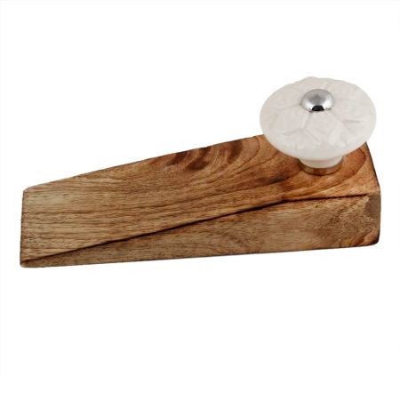 2 Pieces Cream Wheel Flower Ceramic Wooden Door Stopper